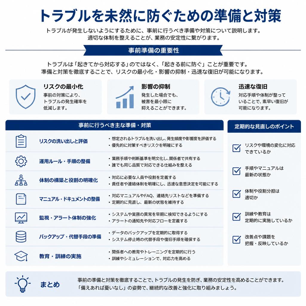 トラブルを未然に防ぐための準備