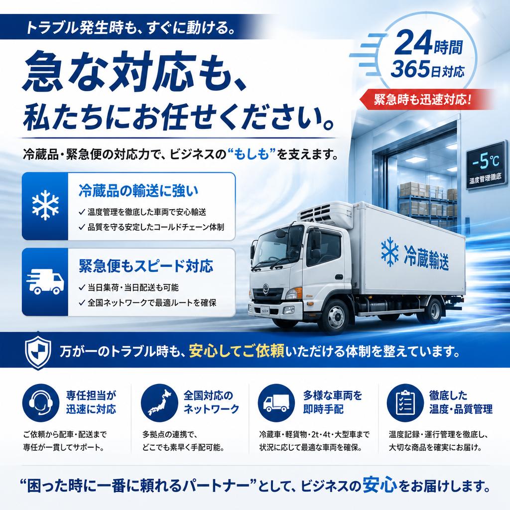 冷蔵品や急な対応にも対応可能